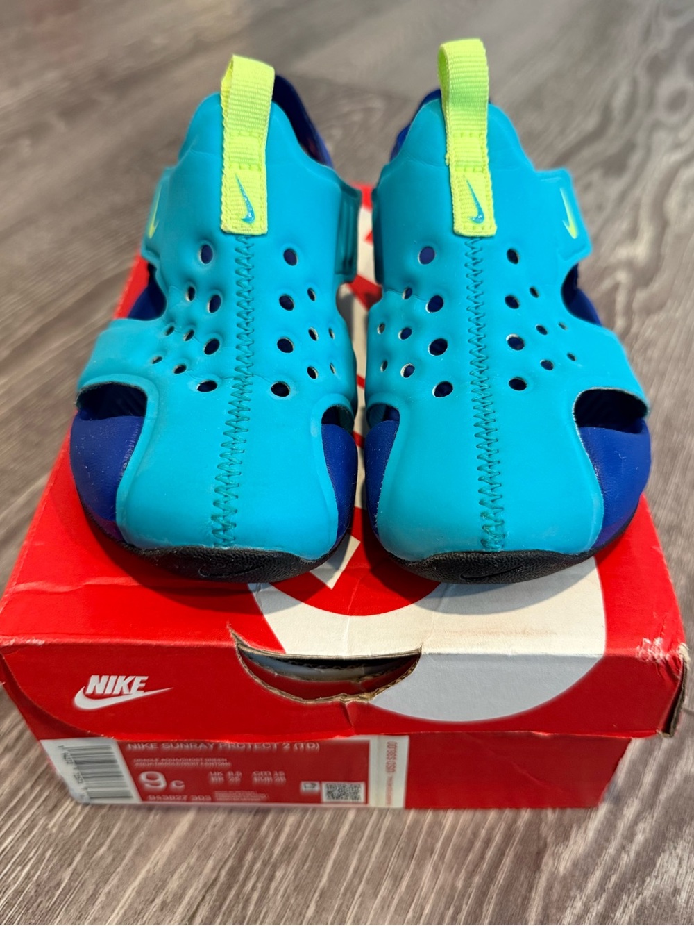 Nike Kids Blue and Neon Yellow Water Shoes
